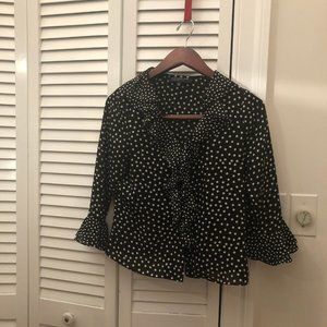 Jones New York black and white dotted blouse
